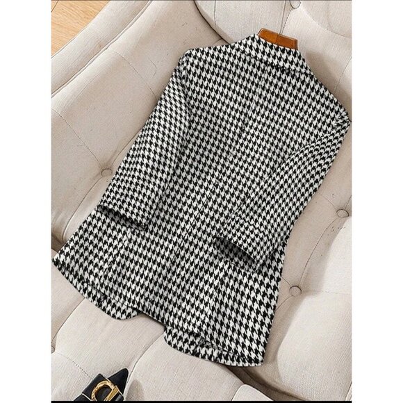 houndstooth blazer jacket minimalist black white - Picture 2 of 2